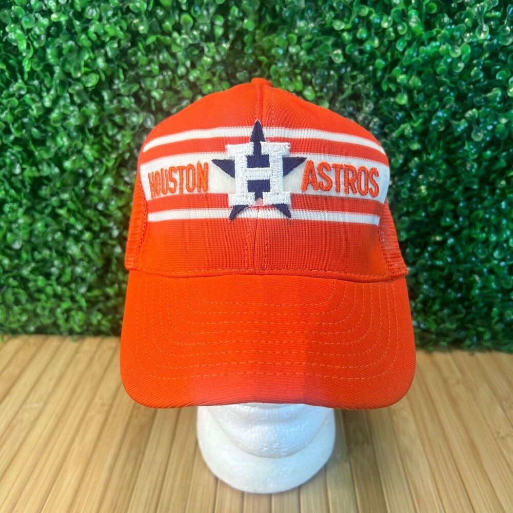 Vintage Houston Astros Trucker Mesh Snapback Hat Made in USA Sz L-XL Reynolds